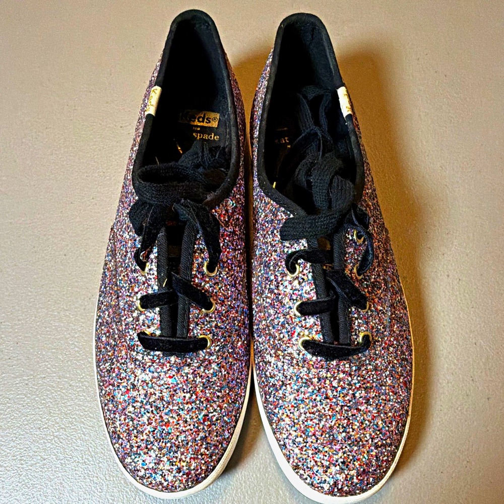 Keds Kate Spade Glitter Lace-Up Low Top Sneakers Lightweight Rubber Outsole